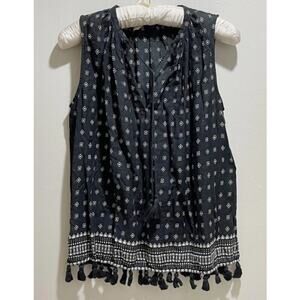 Madewell Womens Sleeveless Blouse XS Extra Small Black White Tassel Boho Beach